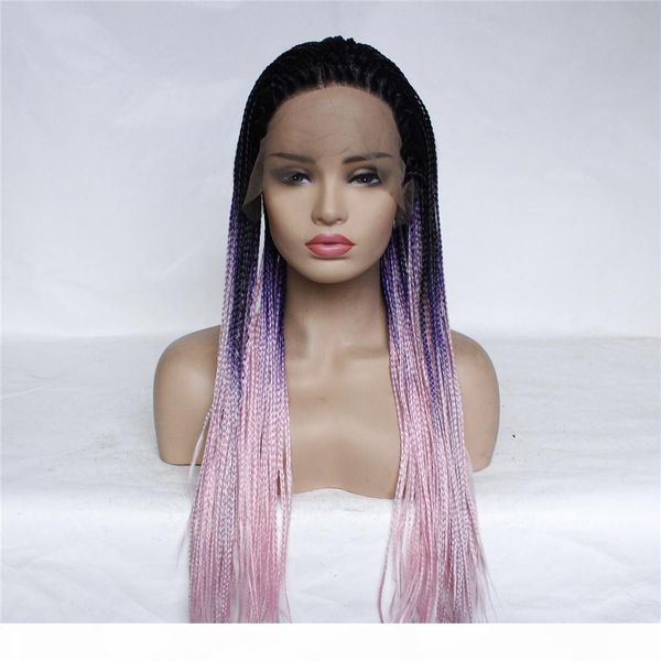 

natural omtre color long braids hair synthetic lace front wigs baby hair high temperature fiber soft lace wigs for black women