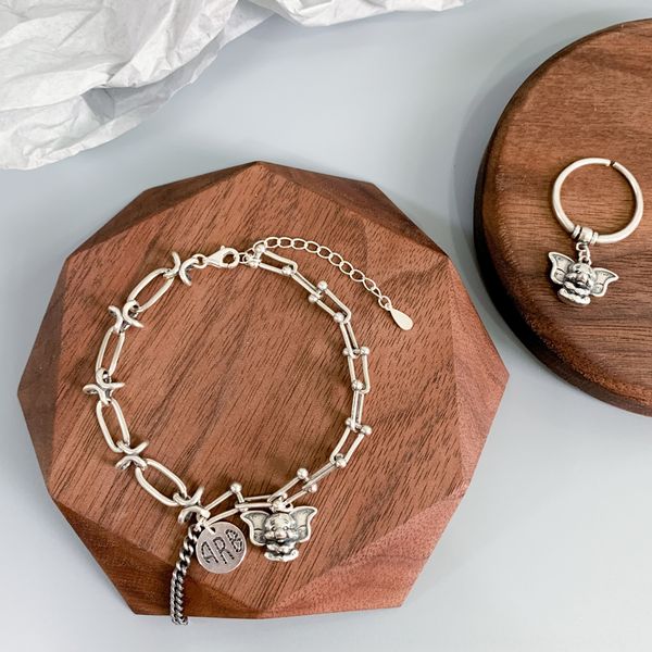 

thai female chic elephant medal english bracelet s925 sterling silver bracelet female thai silver elephant lightand sisyl, Golden;silver