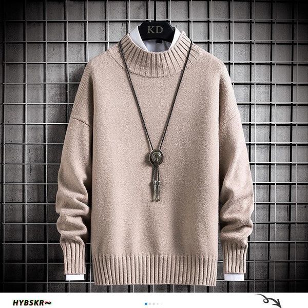 

hybskrm solid color men sweaters japanese autumn warm knitted pullovers for man casual long sleeve turtleneck sweater, White;black