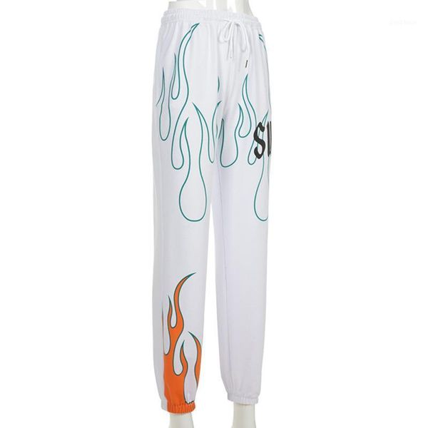 

yoga outfits women loose pants flame letter pattern high waist casual puls size trousers for fitness gym running1, White;red