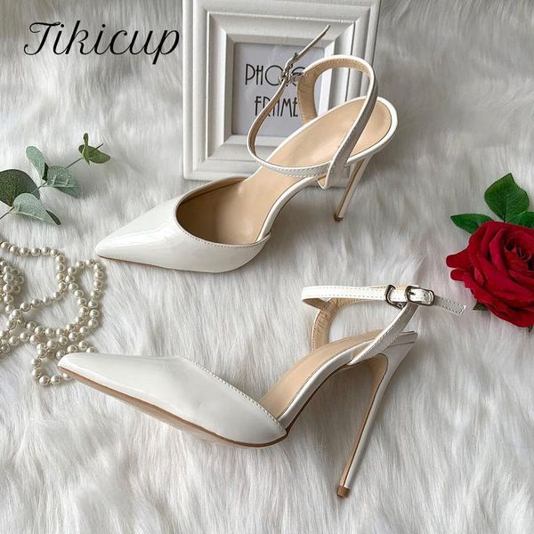 

sandals tikicup women pointy closed toe white patent leather summer ankle strap high heels party dress shoes 8//12cm customize, Black