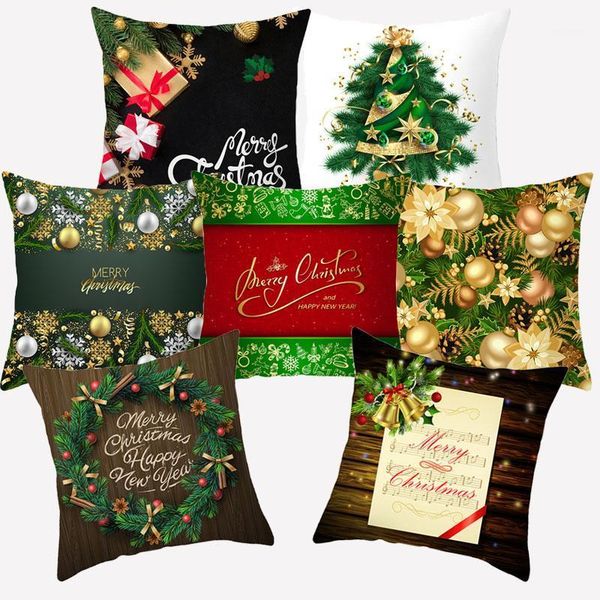 

cushion/decorative pillow green christmas tree cushion cover polyester pillowcover wreath snow printed decorative sofa cushions home decorat