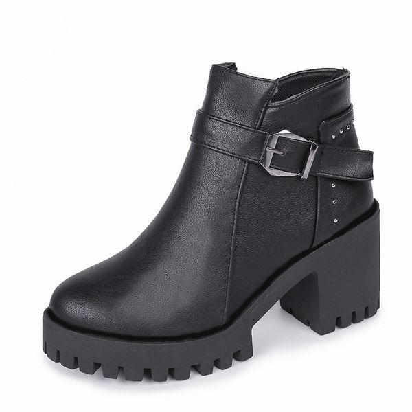 

cowcom rivet short tube women's boots warm winter 2019 ankles boots thick waterproof belt buckle winter shoes women fzz-666 y1221, Black