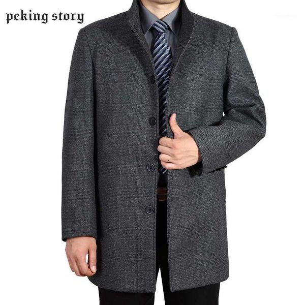 

peking story men autumn and winter jackets male single breasted casual jackets overcoat and wool blends jacket men' s clothing1, Black