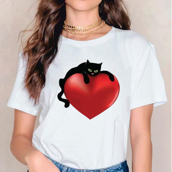 

women t shirts t shirt cat love cartoon casual 90s trend cat streetwear ladies print lady womens graphic female tee shirt, White