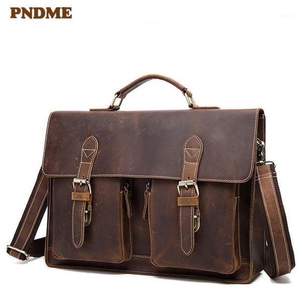 

briefcases vintage men's briefcase business work handbag natural genuine leather office lapshoulder messenger bag1