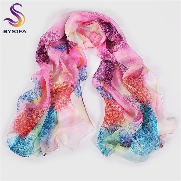 

bysifa] blue pink dandelion chiffon scarves echarpes ladies new spring autumn long 100% silk shawl women neck scarf y201007, Blue;gray