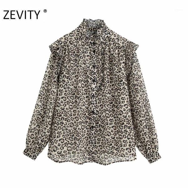 

zevity new women vintage ruffled leopard print casual smock blouse shirt women pleat ruffles chiffon blusas business ls71921, White