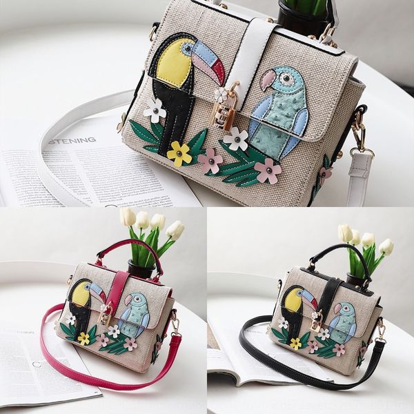 

p9x8x new forest small square magnetic button embroidered carrying square bag tropical rain button bird single shoulder shoulder cross small