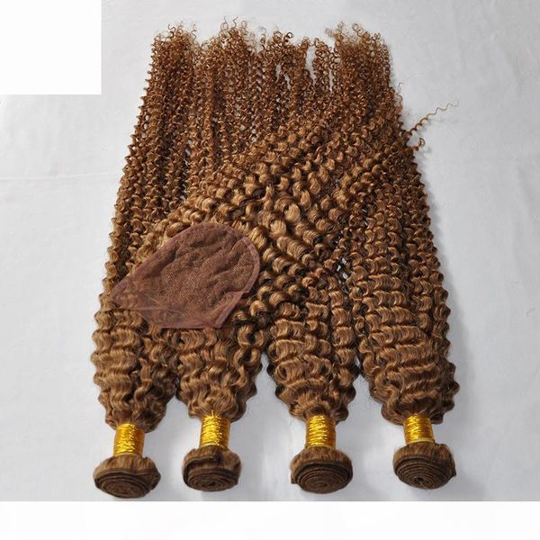 

stock offer 30inches color 8 kinky curly hair bundles light brown with closure on lot only, Black
