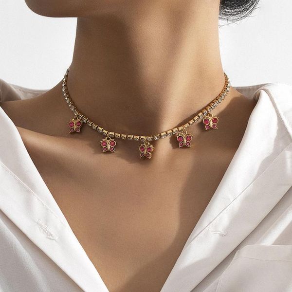 

diezi korean elegant luxury crystal butterfly pendant necklaces rhinestone choker necklace for women wedding jewelry 2020 new, Golden;silver