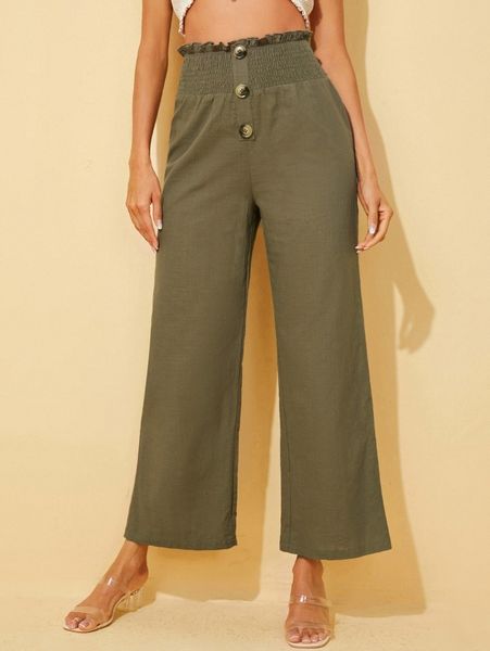 

paperbag waist button front pants w6rb#, Black;white
