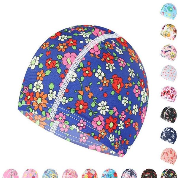 

2020 multi prints fabric swimming cap swiming pool protect long hair ears hat swim bathing hats nylon caps for women me bbydpd