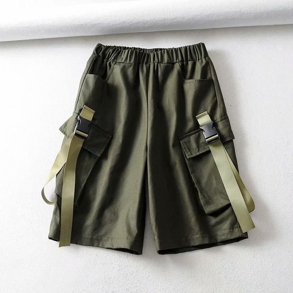 

2021 new american hip-hop work done with female shorts streetwear cotton at height of the casual elastic knee buckle retro high waist p0ho, Black;white