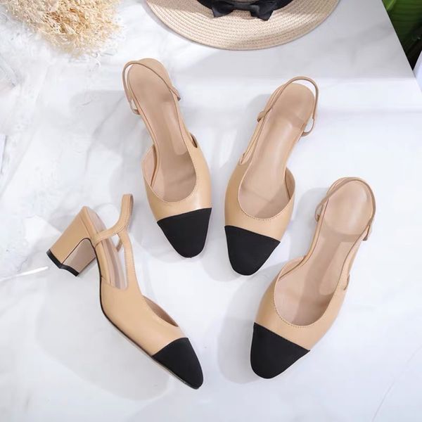 

Classics Women's Shoes Mixed Color Chunky Single Shoes Women Summer Patchwork Shallow Sandals Genuine Leather Slingback Sandals 1010, Black