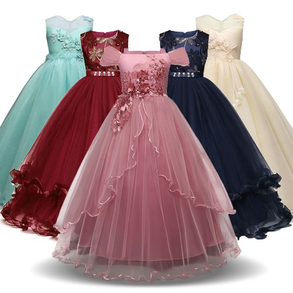 

christmas girl dress children ceremony party dress girls costume kids dresses flower girls wedding gown formal wear teenagers t200709, Red;yellow