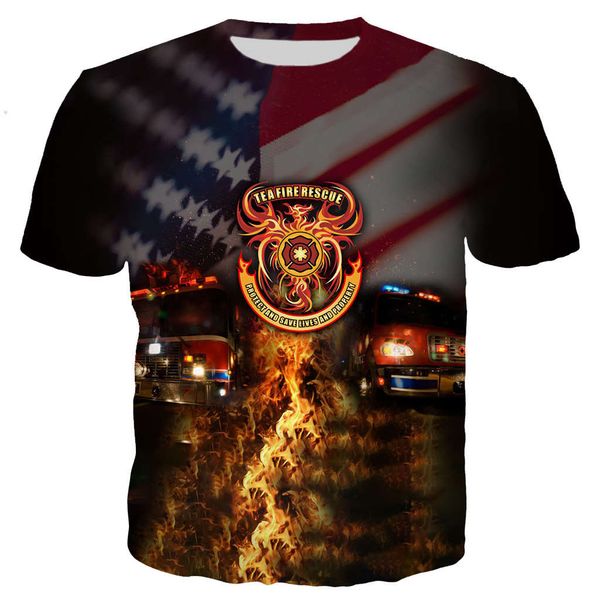 

firefighter 3d print shirts plus size harajuku comics men clothing