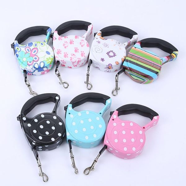 

dog collars & leashes 3m 5m retractable leash 11 colors fashion printed puppy auto traction rope nylon walking for small dogs cats pet lead