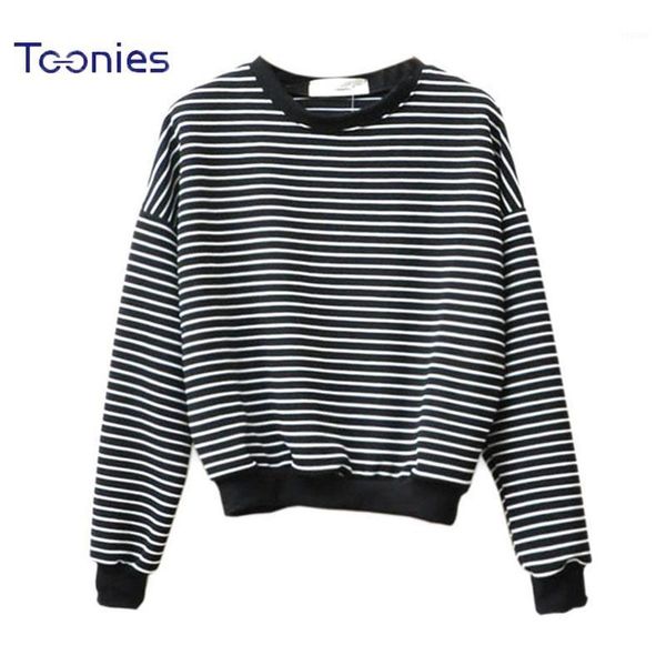 Moletom Com Capuz Camisolas Por Atacado - Brand Women Stripe Horizontal Feminino Harajuku Casual Manga Longa O-pescoço Pullvers Top Crop CLOP CL