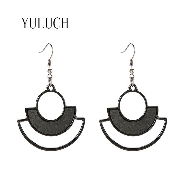 

YULUCH Women water drop alloy pendant earrings girl hollow out multicolor wooden accessories ladies jewelry birthday gifts, Silver