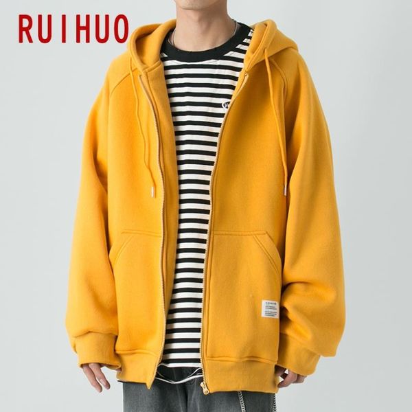 

ruihuo 2020 new solid zipper hoodies men hip hop fashion men hoodies sweatshirts streetwear hooded sweatshirts m-2xl, Black