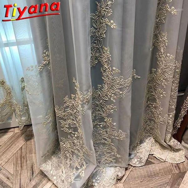 

luxury embroidered tulle curtains for living room pricess wedding tulle gold thread embroider white voile sheer x-m201#501