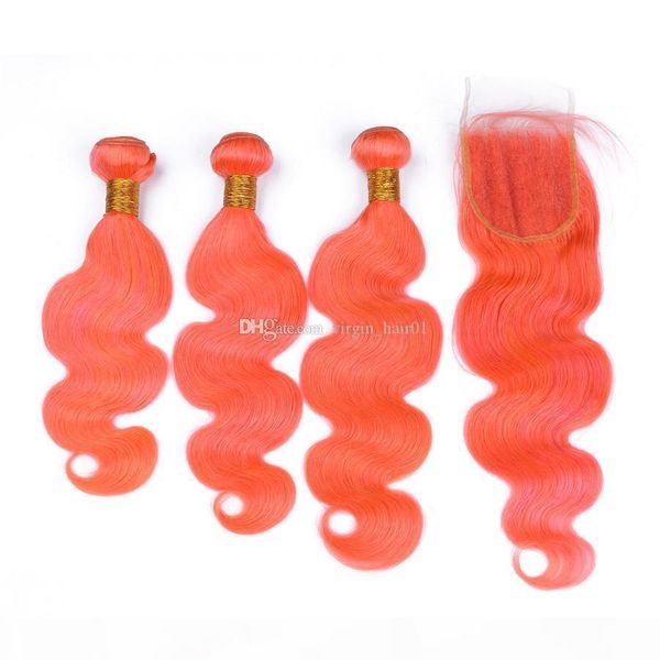 

orange human hair bundles with lace closure virgin indian human hair 3 bundle deals body wave orange lace closure bleached knots part, Black;brown