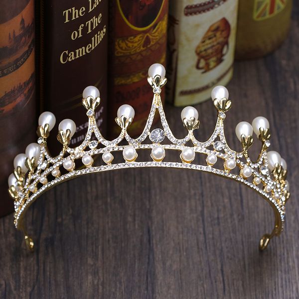 

new wedding crown headdress rhinestone pearl head band gold crown princess crown headdress bride wedding hair accessories tiara, Slivery;golden
