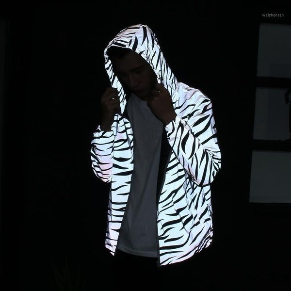 

dancer singer performance clothes zebra stripe reflective coat couples fashion hoodie men women jacket windbreaker cardigan1, Black;brown