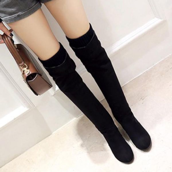 

boots 2021 women thigh high boot suede comfort over the knee woman casual women's fashion wedge ladies lace up female shoe plus, Black