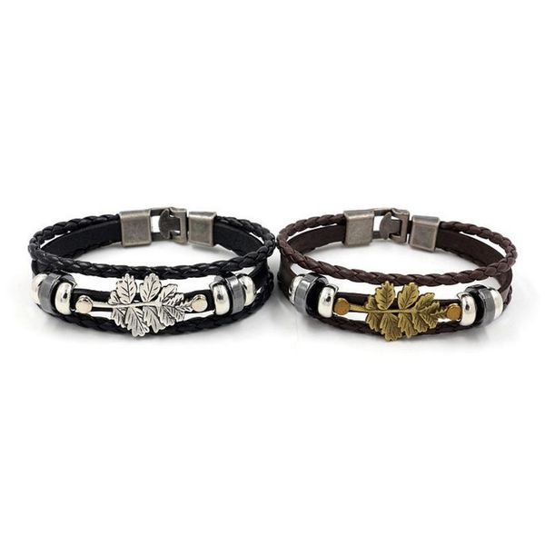

eif dock 2020 vintage punk faux leather bracelet for men women maple leaf charm bangle drop jllyub