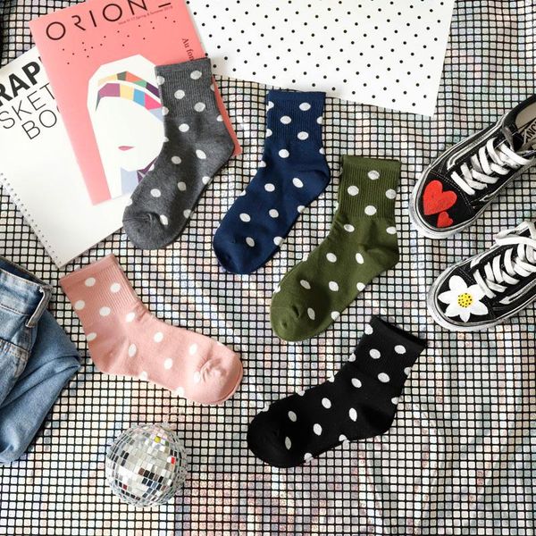 

socks & hosiery galin kiren 100% cotton women middle tube polka dot print harajuku short funny casual style, Black;white