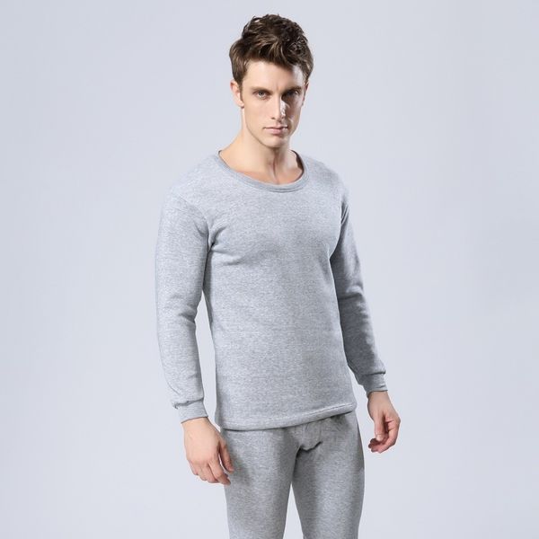 

men's medium thick and thick with velvet thermal underwear set qiuyi qiuying wool and wool polyester set 1022, Gray