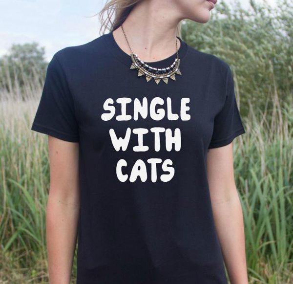 

single with cats letters print women tshirt cotton casual funny t shirt for lady tee hipster drop ship z-702, White