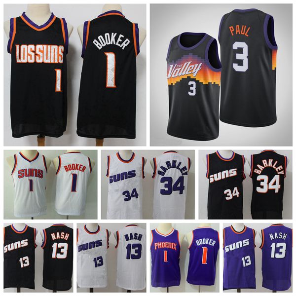 

2021 mens youth kids chris 3 paul devin 1 booker swingman jersey stitched 13 steve nash 34 charles barkley retro classic basketball jerseys, Black;red