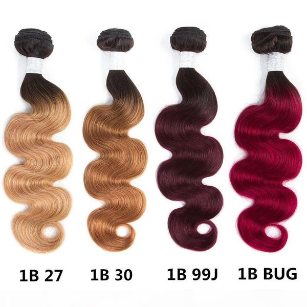 

2 tone ombre brazilian human hair 4 bundles body wave weave human hair extensions 10-26inches t1b 27 t1b 30 100% human hair bundles, Black
