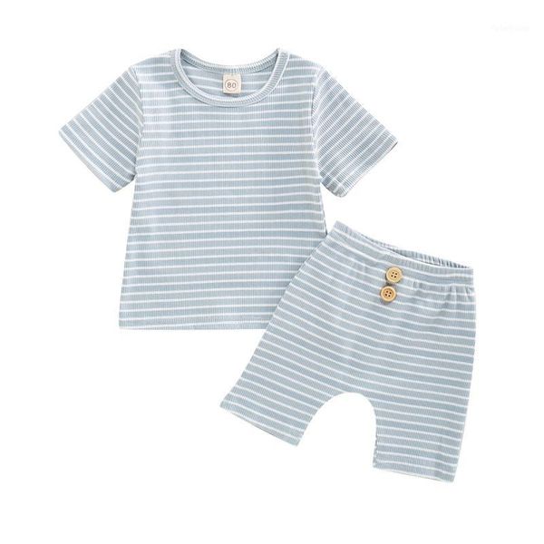 

2020 fashion new children's pit strip suit cotton color striped short-sleeved two-piece suit summer infants and young children1, White