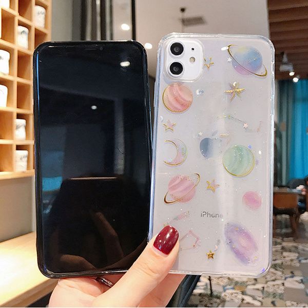 

43fgclear prumya space glitter planet phone case for iphone 11pro x xr xs max 7 8 6 6s plus transparent soft silicone back cover