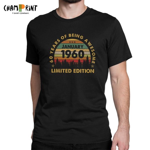 

sport born in january 1960 60 year of being awesome t-shirt men 60th birthday gift vintage tees round collar t shirt printing clothing