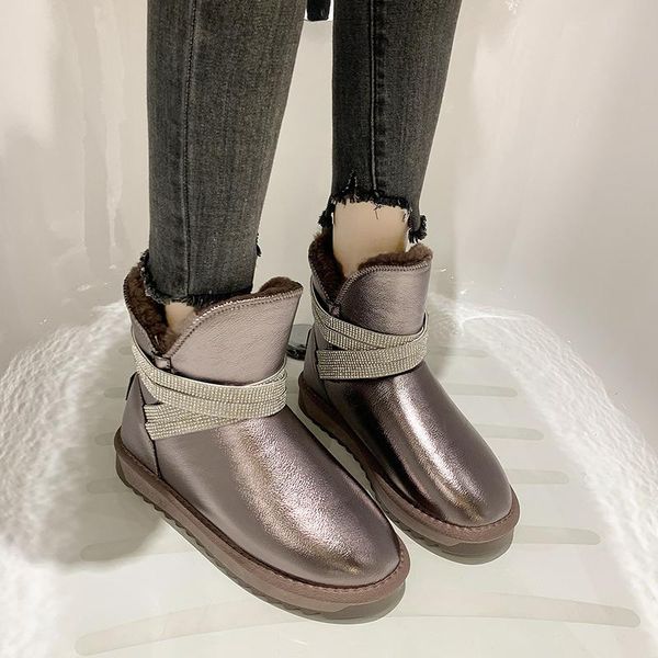 

glitter snow boots women shoes 2020 fashion platform ankle boots winter warm plush women's shoes short booties, Black