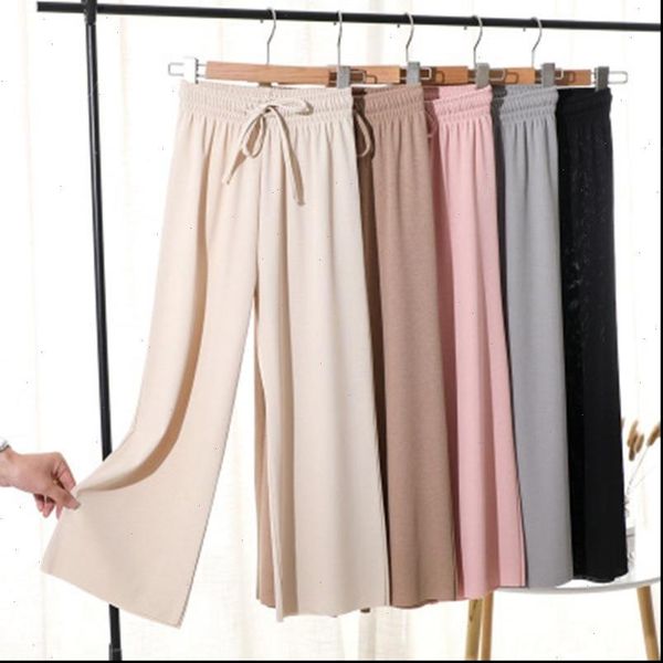 

autumn women straight viscose fiber wide leg pants high waist loose casual sports large size pants, Black;white