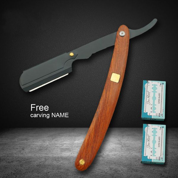 

manual redwood handle shaving razor men's razor professional barber hair cut razor change blade type shaving knife