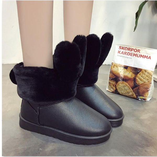 

2020 winter new women boots ears cute boots waterproof and velvet thick warm cotton shoes winter snow fashion lady, Black