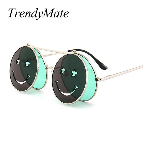 

sunglasses trendymate 2021 steam punk gothic vintage clamshell personality steampunk glasses metal frame sun 1224t, White;black