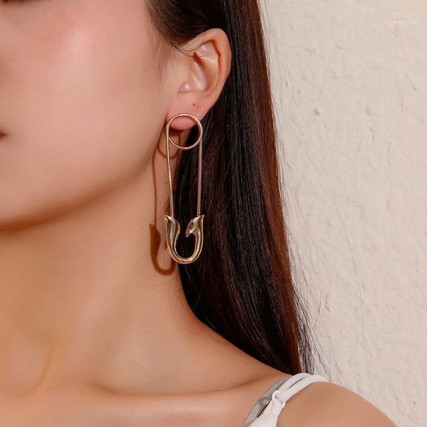 

gothic statement safety pin earrings for women minimalist gold color geometric stud earings fashion jewelry ear studs1, Golden;silver