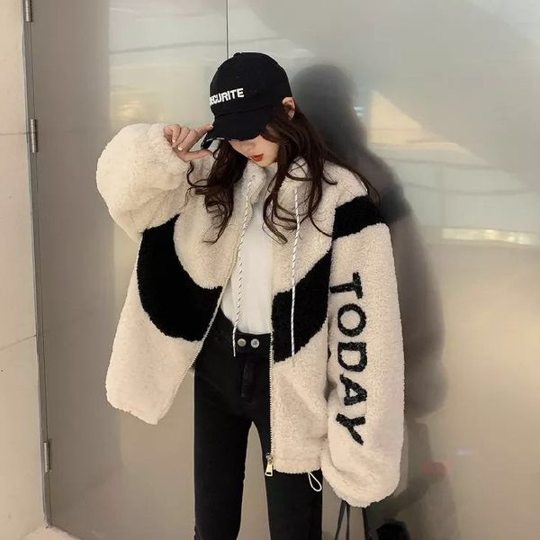 

2021 new fall goalie lambs korean women's nightgown loosed leisure amendment versatile cardigan zipper big fashion coat 15ag, Black
