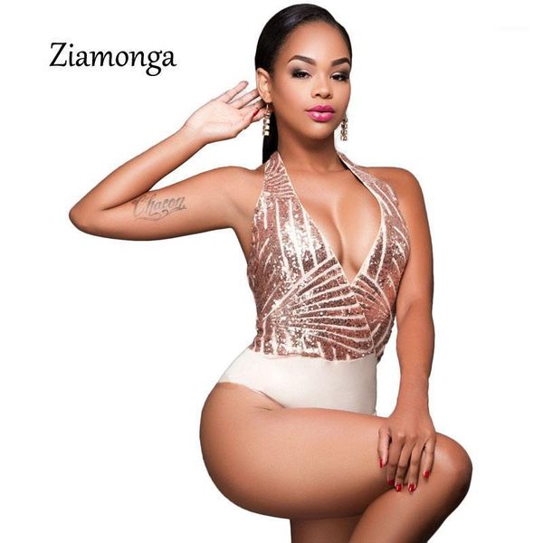 

ziamonga deep v-neck backless short rompers sequins jumpsuit outfit women bling bling shiny nihtclub wear women bodysuit s28161, Black;white