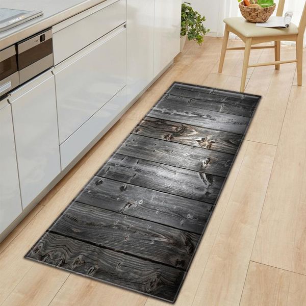 

1 pcs anti-slip kitchen carpet welcome doormat wood grain printed floor mat hallway rug door mats outdoor decoration