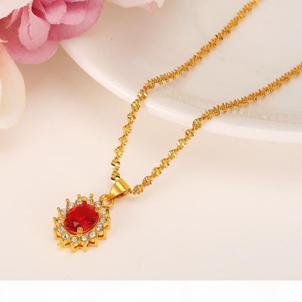 

k luxury 14k yellow fine gold filled round jewelry earring pendant sets women wedding with red cubic zircon ing, Silver