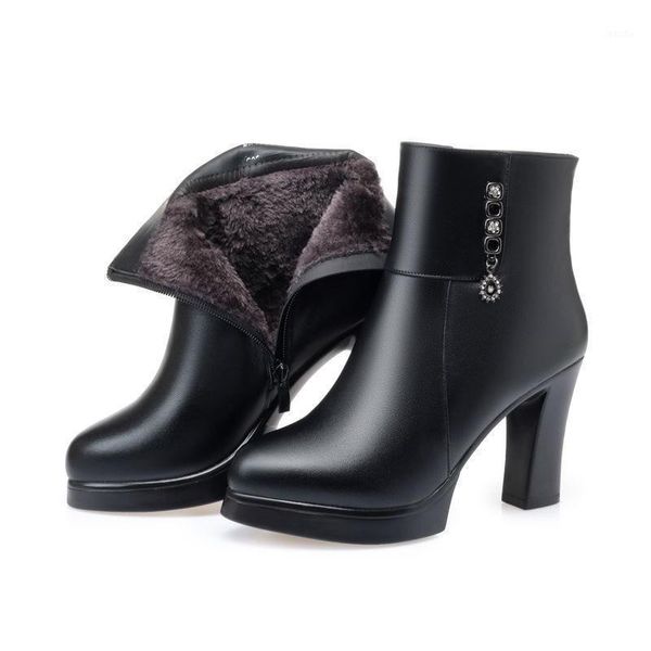 

boots 2021 winter shoes women warm plush cold fashion high heels footwear ladies square heel 9cm a27901, Black